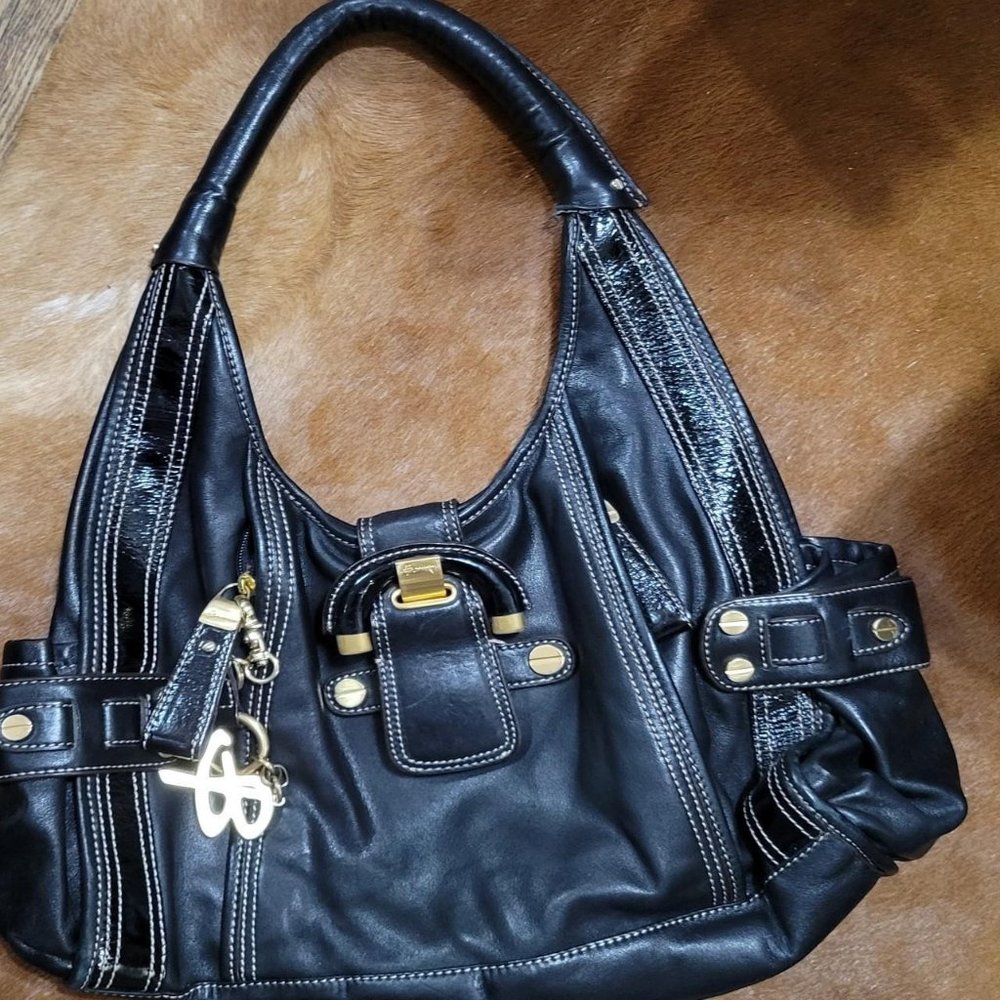 B.Makowsky Black Leather Shoulder Bag
